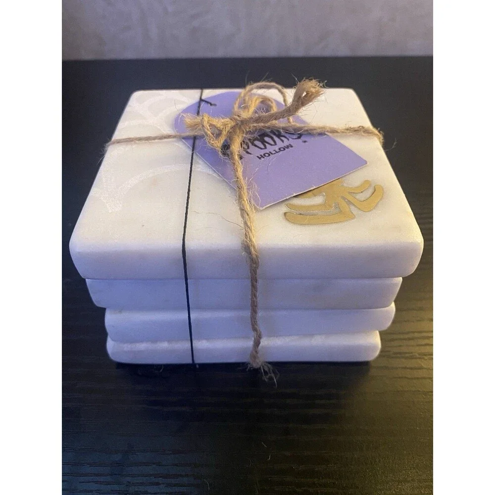 Coaster set of 4 Spooky Hallow spider and webb square heavy Marble coasters 4X4